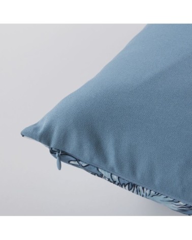 Coussin motif végétal bleu et écru 45x45
