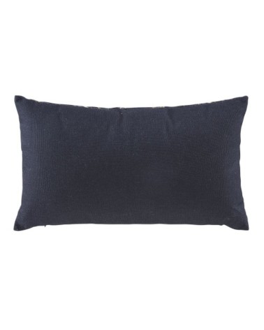 Coussin motifs feuilles gris, gris anthracite, jaune moutarde et écrues 50x30