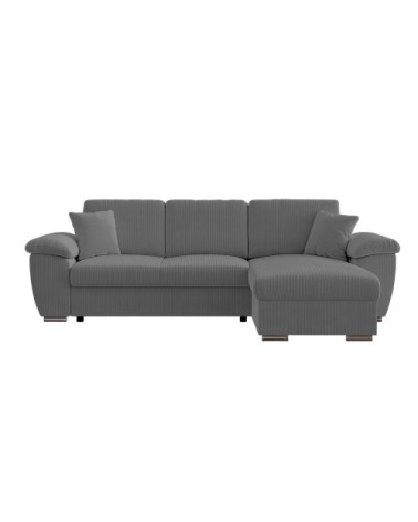 Canapé d'angle réversible convertible 4 places, velours côtelé gris