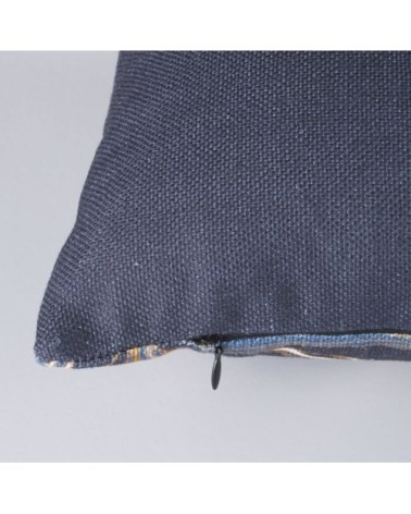 Coussin motifs feuilles gris, gris anthracite, jaune moutarde et écrues 50x30