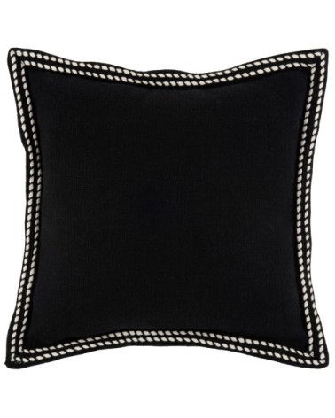 Housse de coussin en coton et lin noir à galon 40x40