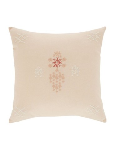 Coussin en coton broderie rose 45x45