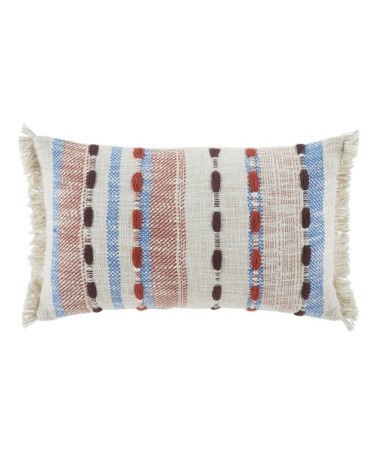 Coussin en coton tissé à motifs écrus, bleus et roses 50x30