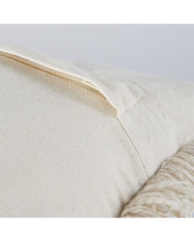 Coussin en coton tissé à motifs écrus, bleus et roses 50x30