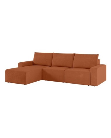 Canapé d'angle réversible 4 places en velours côtelé - terracotta