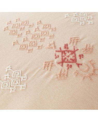 Coussin en coton broderie rose 45x45