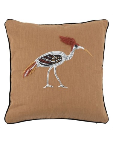 Housse de coussin en ramie jaune ocre motif animalier multicolore 40x40