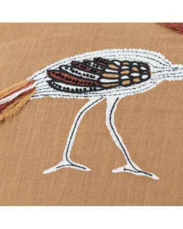 Housse de coussin en ramie jaune ocre motif animalier multicolore 40x40