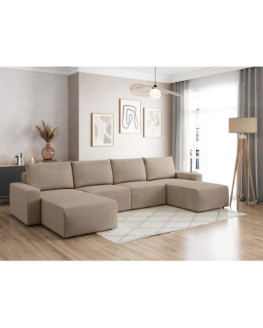 Canapé panoramique fixe 6 places en velours côtelé - taupe