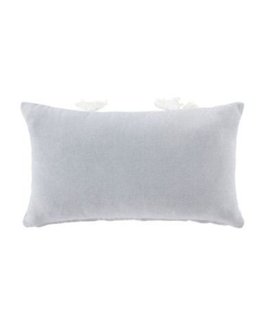 Coussin en coton recyclé tissé gris avec pompons 30x50