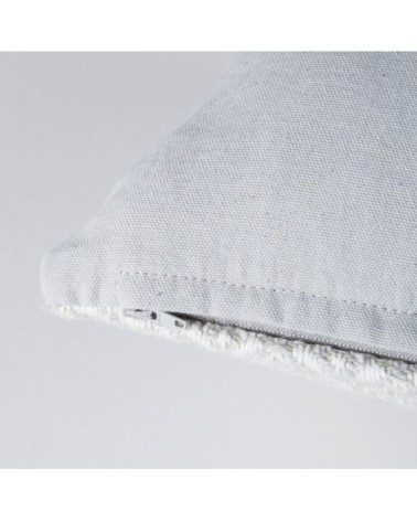 Coussin en coton recyclé tissé gris avec pompons 30x50