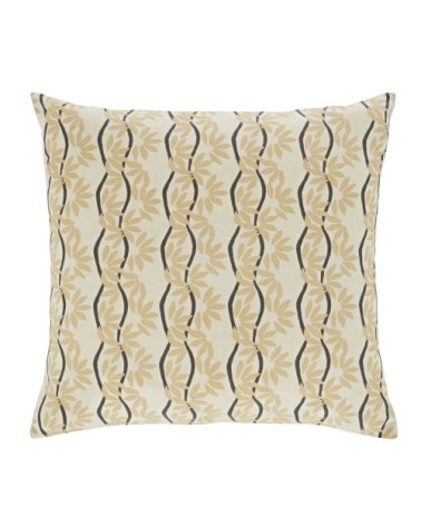 Coussin en coton imprimé vert kaki, beige, écru et gris anthracite 45x45