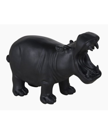 Statuette hippopotame en ciment noir H44