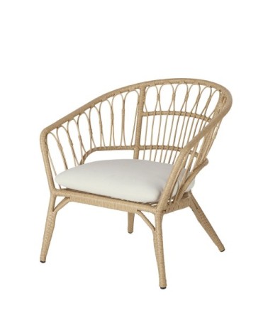 Fauteuil de jardin en résine imitation rotin et toile blanche