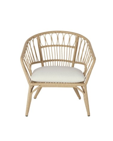 Fauteuil de jardin en résine imitation rotin et toile blanche