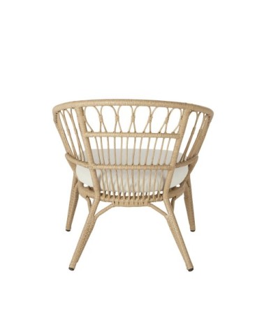 Fauteuil de jardin en résine imitation rotin et toile blanche