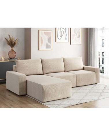 Canapé d'angle réversible 4 places en velours côtelé - beige