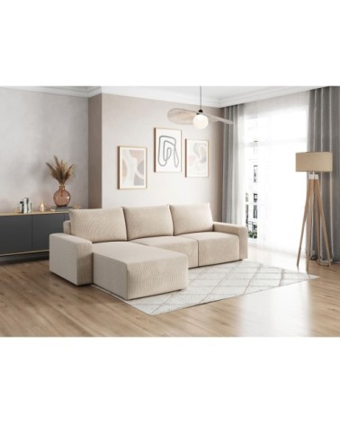 Canapé d'angle réversible 4 places en velours côtelé - beige