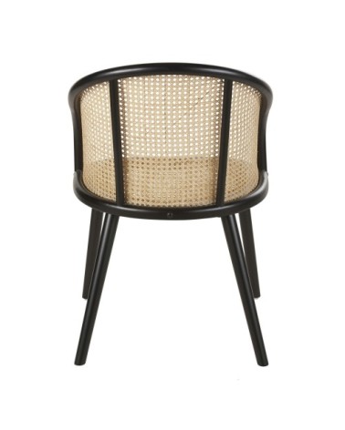 Fauteuil à dîner en bois de hêtre noir et cannage en rotin beige