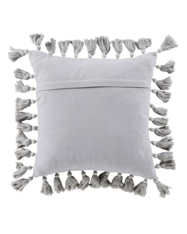 Coussin en coton recyclé tissé gris avec pompons 50x50