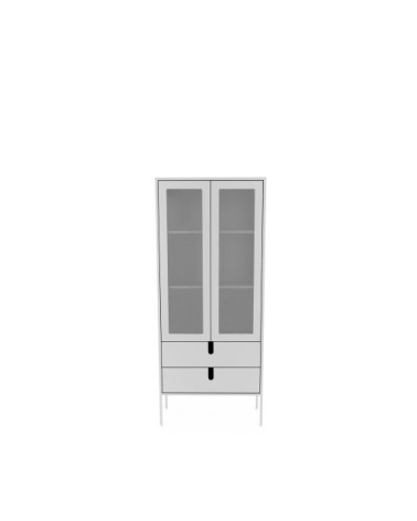 Vitrine en bois 2 portes 2 tiroirs H178cm blanc