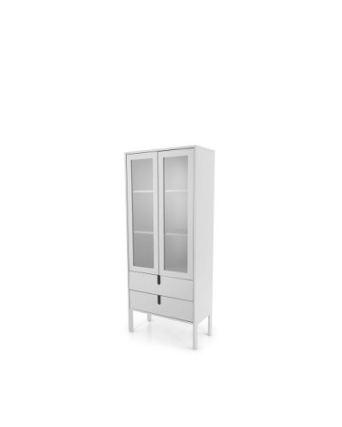 Vitrine en bois 2 portes 2 tiroirs H178cm blanc