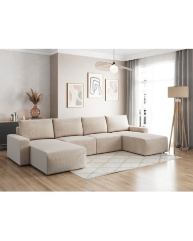 Canapé panoramique fixe 6 places en velours côtelé - beige