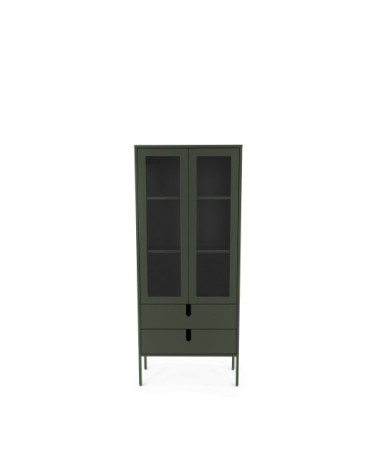 Vitrine en bois 2 portes 2 tiroirs H178cm vert kaki