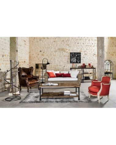 Fauteuil bergère en cuir marron