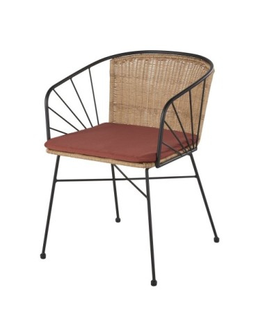 Fauteuil à dîner de jardin à dîner en imitation rotin et coussin terracotta