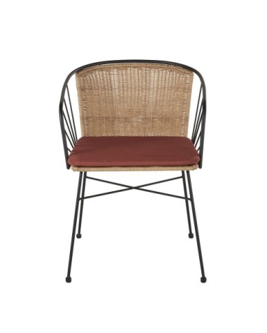 Fauteuil à dîner de jardin à dîner en imitation rotin et coussin terracotta