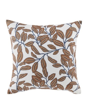 Coussin imprimé végétal écru et caramel 45x45
