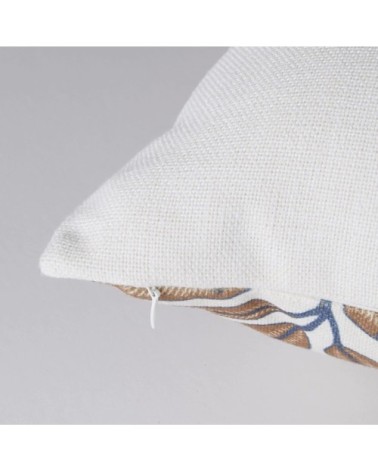 Coussin imprimé végétal écru et caramel 45x45