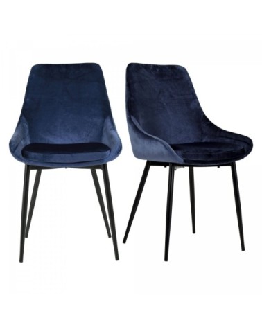 Lot de 2 chaises en velours style moderne bleu
