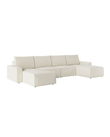 Canapé panoramique fixe 6 places en tissu beige