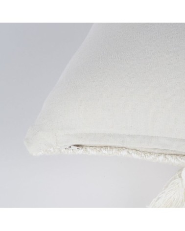 Coussin en coton recyclé tissé beige avec pompons 30x50