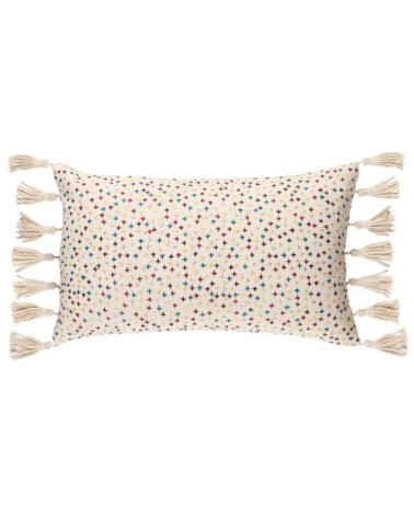 Coussin en coton multicolore à franges 30 x 50 cm