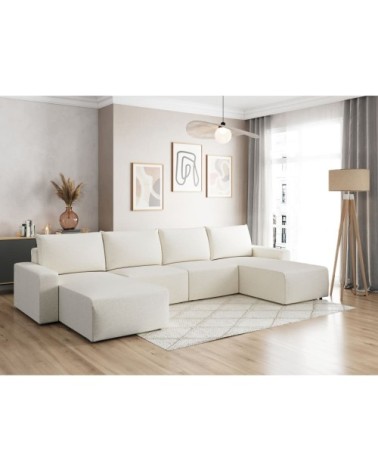 Canapé panoramique fixe 6 places en tissu beige