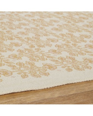 Tapis en coton recyclé écru motif végétal imprimé 140x200