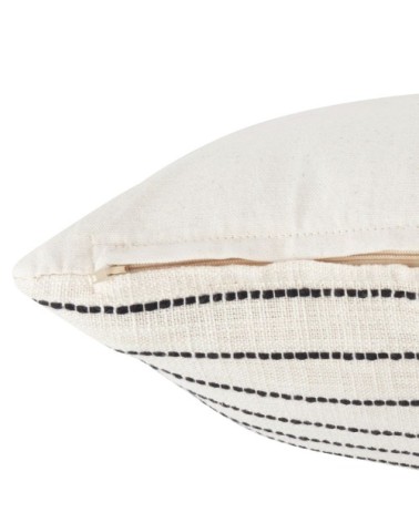 Housse de coussin en coton recyclé motifs à rayures écrues et ocre 40x40