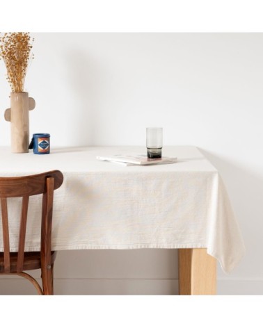 Nappe en coton beige à franges 140x240