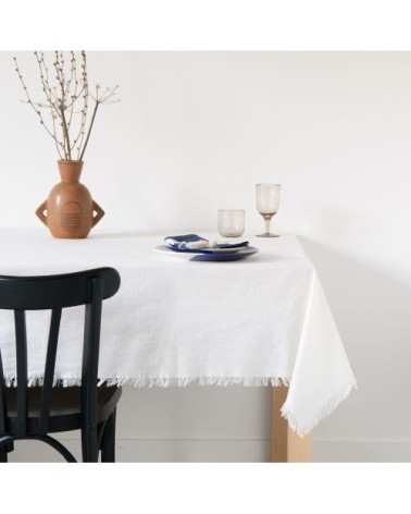 Nappe en coton blanc à franges 170x170