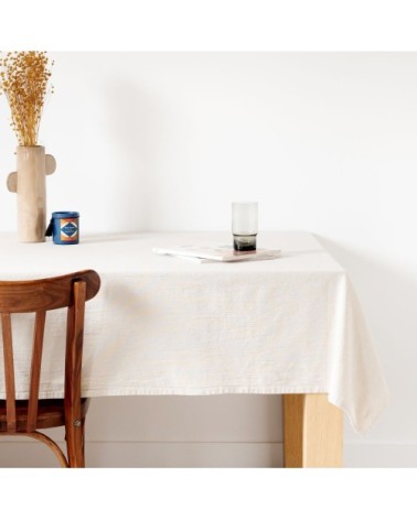 Nappe en coton beige à franges 170x170