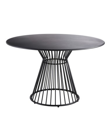 Table de jardin ronde en métal noir mat 4 personnes