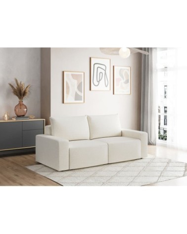 Canapé droit fixe 2 places en tissu beige