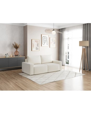 Canapé droit fixe 2 places en tissu beige