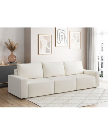 Canapé droit fixe 3 places en tissu beige