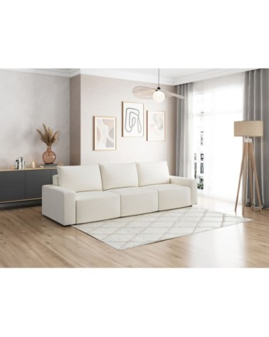 Canapé droit fixe 3 places en tissu beige