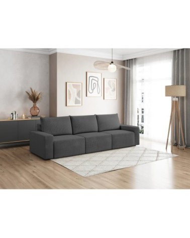 Canapé droit fixe 3 places en velours côtelé - gris