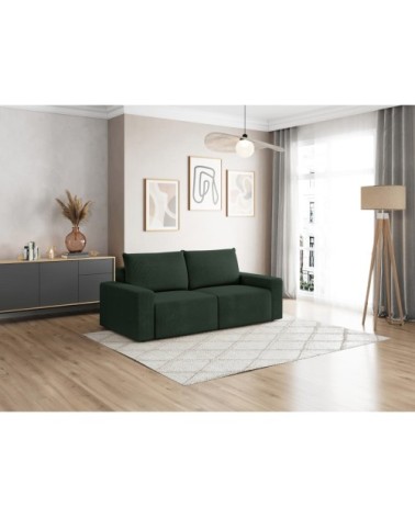 Canapé droit fixe 2 places en velours côtelé - vert foncé